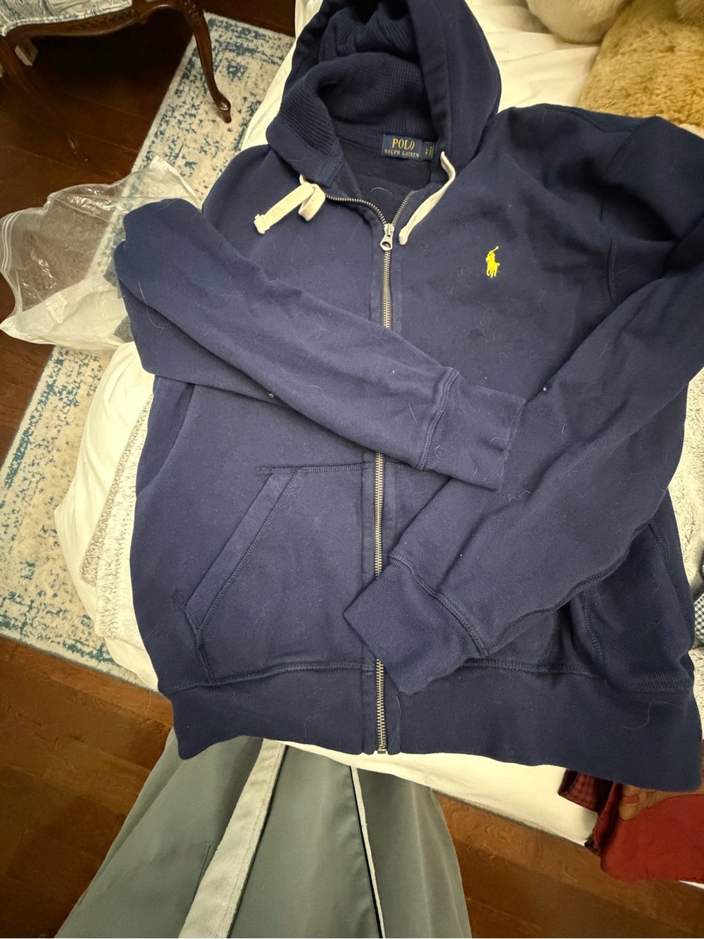 Polo by Ralph Lauren Navy Zip-Up Hoodie with Yellow Pony